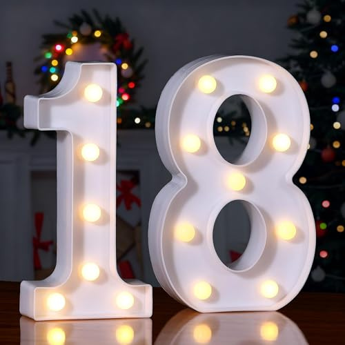 Foaky LED Light up Numbers Sign Marquee Numbers Sign for Night Light Table Decorations for Birthday Party (Number-18)