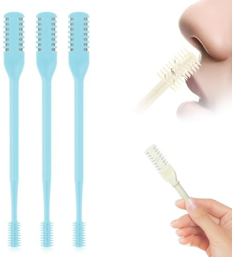 Lot de 3 Tondeuses à Poils de Nez 2 en 1 Double Face, Tondeuse Nasale Rotative 360° Portable, Coupe-Poils de Nez Manuel, Rasoir Nasal Homme Femme, Nettoyeur de Poils Lavable Nose Hair Trimmer (Bleu)
