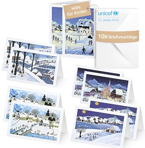 Unicef Weihnachtskarten Set Winternostalgie | 10 Klappkarten mit Umschlägen