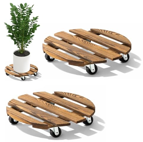 Chariot pour plantes YushengTai rond 35x35 cm, 2 pièces, support roulant pour fleurs rond, capacité de charge 90 kg, chariot pour plantes d’extérieur, sous-pot de fleurs avec roues, sous-pot pour