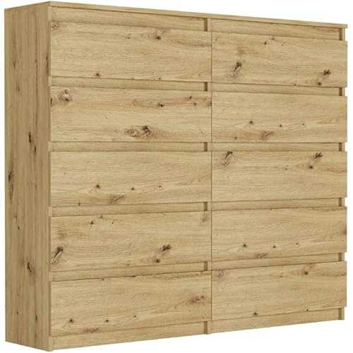 Framire Hohes Highboard Artisan Eiche 140x40x120 cm – breite Kommode mit 10 Schubladen, XXL Sideboard für Wohnzimmer, Schlafzimmer & Flur, Modern R-140-S10