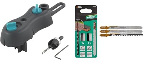 Bundle aus wolfcraft Terrassenbohr-Set 6960000 I Für gleichmäßige Verschraubung von Terrassendielen + Stichsägeblatt Terrassenbau, 3-tlg. - Projektset für Schnitte durch WPC und Hartholz