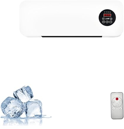 Wall Mounted Air Curtain Fan, 2 In 1 Fan Bladeless Wall Mount Fan Oscillating With Remote,Bladeless Wall Mount Oscillating,Electric Wall Mounted Heater Cooler Split AC/Heating System For Home (B)