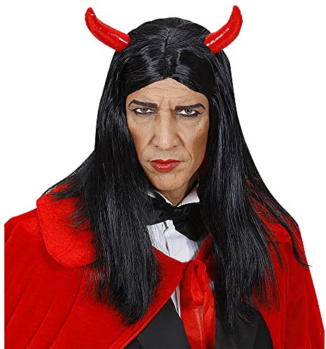 Widmann D0574 - Perücke Teufel, schwarz, mit Teufelshörner, Karneval, Mottoparty