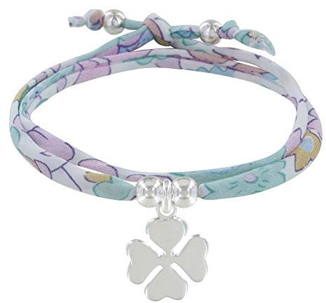 LES POULETTES BIJOUX - Bracelet Double Tour Lien liberty et Trèfle Argent 925 - Classics - Bleu ciel