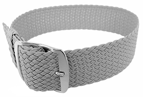 Minott Ersatzband Uhrenarmband Perlonband Durchzugsband Textilband 28691, Farbe:grau, Stegbreite:20mm, Schließe:Silbern