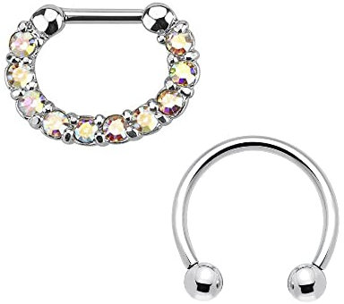 BodyJewelryOnline Erwachsenen paar Septum Ring 16ga Combo Knorpel Ring Chirurgenstahl (Aurora Borealis Combo)