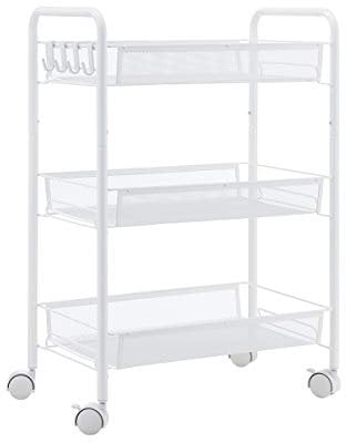 JANE EYRE Carrello portaoggetti a 3 livelli su ruote, carrello per artigianato, scaffale organizer multiuso, bianco