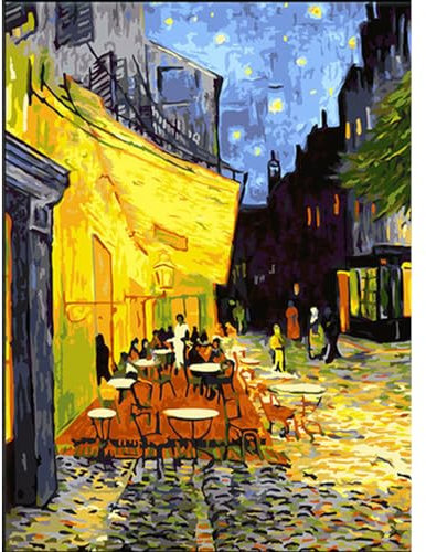 Peinture par numéros pour Adultes Van Gogh Cafe - Kit de Peinture Acrylique par numéros pour débutants Toile pré-imprimée avec 3 pinceaux et Un Ensemble de peintures colorées