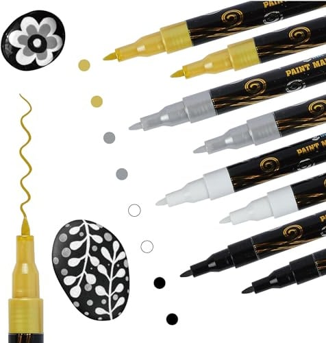 INK LAB Acrylstifte Marker Stifte Weiß Schwarz Acrylstifte Wasserfeste Marker für Steine Keramik DIY Fotoalbum Holz Glas Kunststoff Stoff,3 Gold 3 Silber 4 Schwarz 5 Weiß,0.7mm