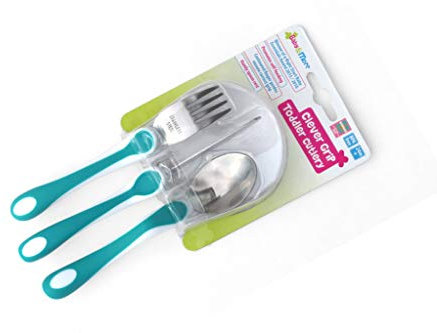 Award Winning CleverGrip Training Fork, Knife & Spoon Cutlery Set from 24 Months - BPA Free - Teal