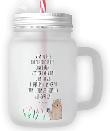 Mr. & Mrs. Panda Trinkglas Mason Jar Otter Stein - Geschenk, Seeotter, grüßen, Henkelglas, Fischotter, Einmachglas, Sommerparty Einrichtung, munter,