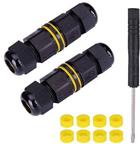 2 Pz Scatola di Giunzione IP68,Connettore 4 Poli,Connettore da Esterno per Scatola di Diunzione Impermeabile,Accoppiatore Cavo Ø 5-12mm (nero, PA66)