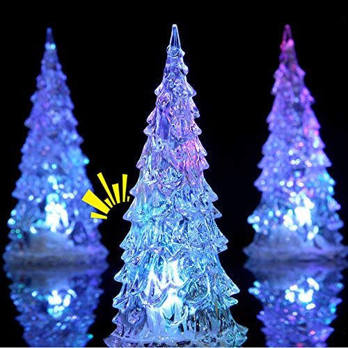 Color Changing Ice Crystal LED Christmas Tree Night Light,Acrylic Xmas Trees Battery Operated LED Light Up Desk/Tabletop Decor Lamp Ornaments for Holiday Decoration (6.5 inch)