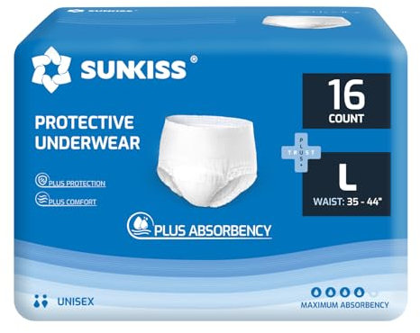 SUNKISS TrustPlus Inkontinenz Pants für Erwachsene, Saugfähige Windelhosen mit Elastischen Bündchen für Männer und Frauen, Diskreter Auslaufschutz bei Blasenschwäche, Größe L, 64 Stück