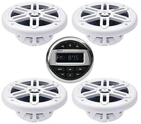 PIMAR Kit stereo con casse bianche radio bluetooth accessori barca gommone nautica (4 CASSE)
