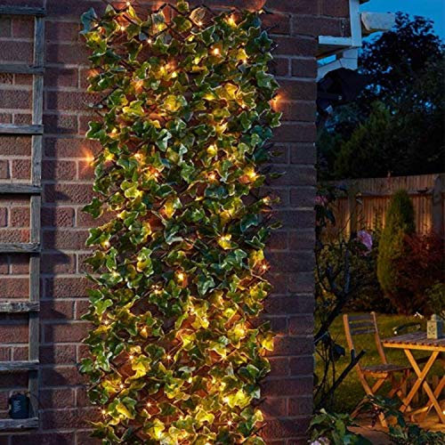 Garden Mile Solar Ivy Trellis Artificial Living Wall Ivy Leaf Panel Realistic Expandable Trellis Privacy Fence Screening Garden Decoration Light Up Climbing Faux In-Lit 180 x 90cm