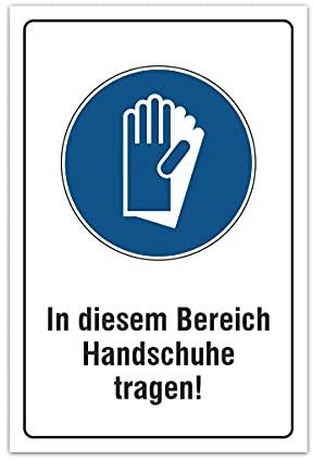 Aluverbund Hinweis Schild 30x20cm Wetterfest Kratzfest UV beständig - Handschuhe tragen