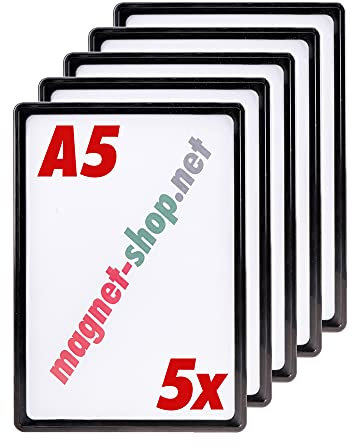 magnets4you - 5er Pack Plakatrahmen | DIN A5 | Farbe: Schwarz | perfekt für Präsentation von Werbung/Informationen im Verkaufsbereich oder auf Messen