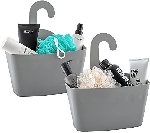 Tatkraft Posh Grey Praktisch 2er-Set Duschkorb mit Haken zum Einhängen mit Ablaufloch, Duschgel Behälter, Stabiles Badkorb Zum Haengen, Robustem Kunststoff