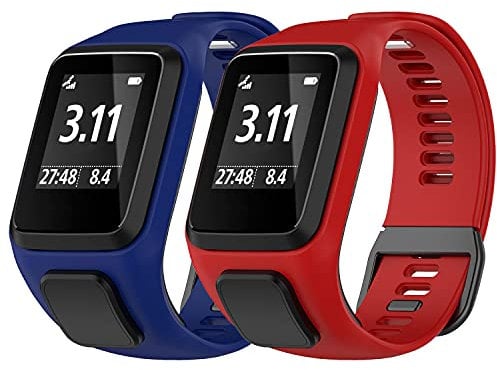 Braleto Cinturino Compatibile per Tomtom Runner3/Runner 2/Spark 3/Adventurer/Golfer 2, Cinturino da Braccio Sportiva in Silicone per Tomtom Runner3 (Rosso+blu scuro)