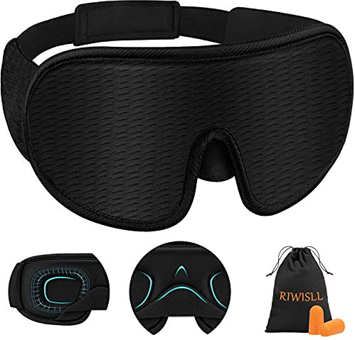 RIWISLL Schlafmaske, super weiche 3Dkonturierte Schlafmaske, verbesserte 100% blockout leichte Schlafmasken für Frauen und Herren mit verstellbarem Riemen, bequeme, konkave geformte Augenabdeckungen
