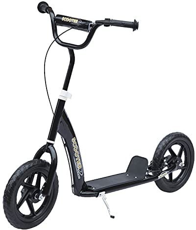 HOMCOM Kinderroller mit Hinterbremse Kickscooter 12 Zoll Tretroller Roller Scooter Cityroller für Kinder Kickboard Höhenverstellbar Stahl Eva Schwarz 120 x 52 x 80-88 cm