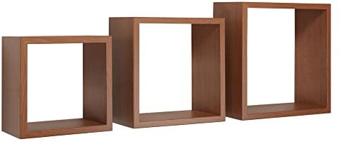 MODULARREDO | INCUBO Set di 3 Mensole da Muro, Cubi Arredo, Mensole Cubo, Cubi da Parete, 35x35, 30x30 e 25x25 p15.5 cm, Ciliegio, Kit Tasselli Incluso - Made in Italy