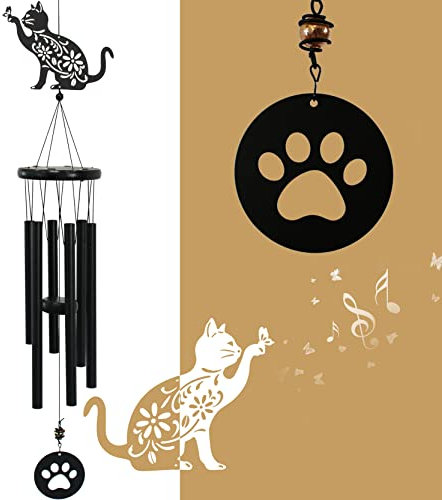 Windspiel für draußen, 96,8 cm, klassisches schwarzes Gedenk-Geschenk, EIN liebevolles Geschenk für Großmutter, Mutter, Freunde, auch geeignet für Terrasse, Terrasse, Garten, Dekoration (Katze)