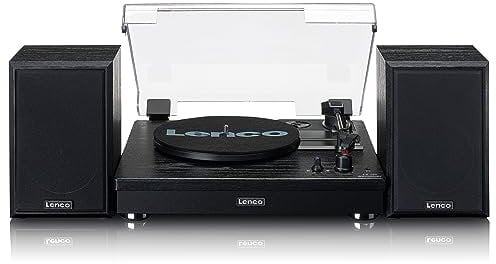 Lenco LS-101 Plattenspieler - Bluetooth Plattenspieler - externe Lautsprecher mit 2 x 10 Watt RMS - 3 Geschwindigkeiten - Riemenantrieb - Schwarz
