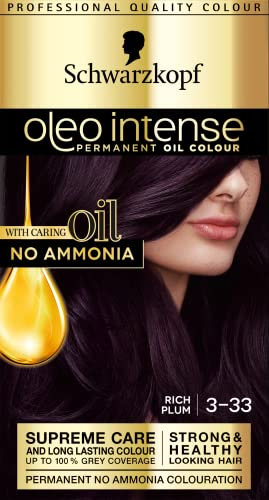 Schwarzkopf Oleo Intense, Permanent Purple Hair Dye, Ammonia Free, Up to 100 Percent Grey Coverage, Rich Plum 3 - 33