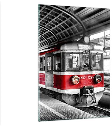 Wandbilder Dekoration Wohnzimmer Bahn Bahnhof Zug Transport Bilder auf Glas 80x120cm Glasbild Schlafzimmer Küche Deko Wand Kunstdruck Art Groß XXL Wanddeko Bild im Glas Modern Wall GPA80x120-2558