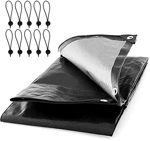 1.5 x 2 m Tarpaulin Waterproof Heavy Duty Cover Camping Ground Sheet Caravan Furniture Multipurpose + 10 Bungee Balls (Black – 235 GSM)