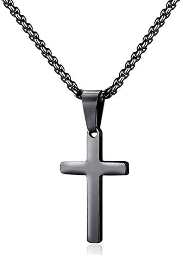 MUERDOU Cross Pendant Necklace for Men Women Boy Girl Black 316L Stainless Steel Christian Jewellery