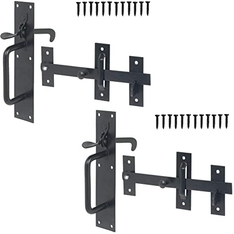 TERF® Heavy Duty Suffolk Gate Latch Door Lock Black Thumb Latch Catch Lock - Weather Protection Suffolk Latches for External Doors Gate Shed Door Lock with Fixing - Pack of 2