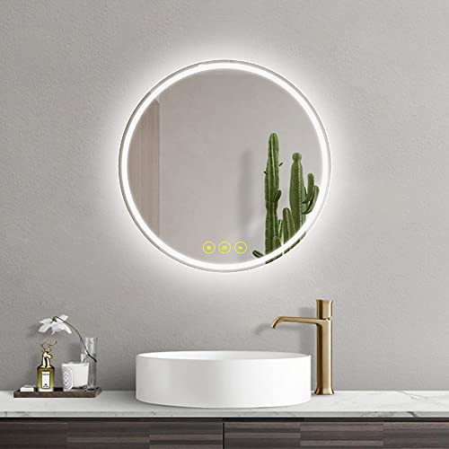 ICYWANG Illuminated Bathroom LED Mirror Circle 40cm Anti-Fog Backlit Light Up Mirror Touch Switch Color Change Dimmable Wall Mounted