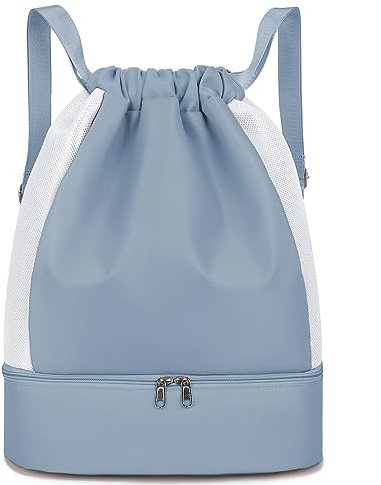 Keyck Turnbeutel Kordelzug Daypack, Wasserdicht Rucksack mit Schuhfach & Nassfach, Groß Sportbeutel für Damen Herren Teenager, Gym Tasche Trainingstasche für Sport Reisen Schwimmen Fußball, Blau