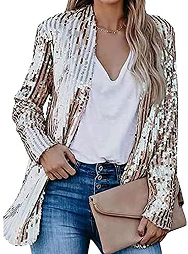 NLAVW Glänzende Pailletten-Anzugjacke für Damen, Strickjacke, Langarm, Bolero, Kurze Oberteile, eleganter Blazer, Glitzer, Party-Outfits, Clubwear,Gold,L