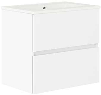 Baikal, Conjunto de baño Natura. Mueble de Baño de Fondo Reducido, con Lavabo cerámico. Distribución Dos Cajones. Mueble MONTADO. Dos Cajones sin Espejo. Fondo 39cm 70 cm Blanco