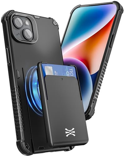 TORU MX PRO for iPhone 14 Slim Hard Wallet Case | Dual Layer Protective Shockproof Cover with Built-in Magnets for MagSafe Compatible | Detachable Sliding Card Holder for 3 Cards - Black