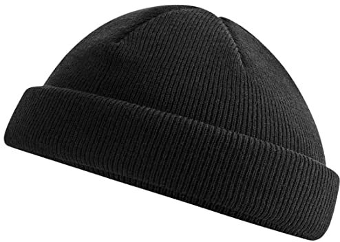 Roughtex Fisherman Beanie Feinstrick Fischermütze Kurze Strickmütze Flache Kuppe rPET Schwarz