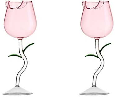 Lot de 2 verres à vin rouge en forme de rose fantaisie - Verres à vin rouge - Flûtes à champagne en cristal transparent pour pendaison de crémaillère, mariage, anniversaire, célébrations - 280 ml