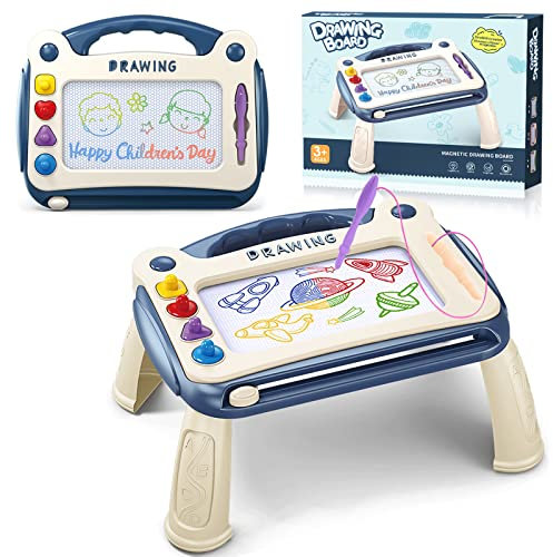 ENCOUN Magnetische Maltafel Zaubertafel, Magnetisches Zeichenbrett, Maltafel Kinder mit Standbeinen und 4 Stempeln, Zaubertafel Kinder Lernspielzeug Kleinkinderspielzeug Geschenk 1 2 3(Blau)