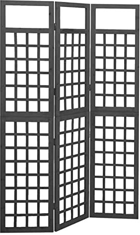 Goliraya 3-Panel Room/Patio Divider, Wooden Trellis, Black, Solid Fir Wood, Rectangular, 121x180 cm