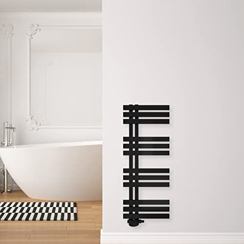 SHV Badheizkörper Abell mit Seitenanschluss in Schwarz Matt - 400 x 1000 mm | Heizkörper für Badezimmer, Handtuchhalter für Wand im Bad, Handtuchheizkörper, hochwertiger Handtuchtrockner
