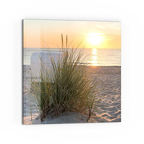 DEQORI Küchenrückwand Glas | Motiv Ostseestrand am Abend | 60x60 cm | Bad- oder Herd-Rückwand | Herdblende Spritzschutz für Küche & Badezimmer | moderne Deko für Fliesenspiegel
