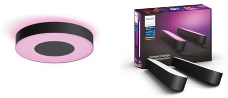 Philips Hue White & Col. Amb. Infuse Deckenleuchte L schwarz 4500lm, 1 Stück (1er Pack) & White & Color Ambiance Play Lightbar Doppelpack schwarz 2x490lm, dimmbar, bis zu 16 Millionen Farben