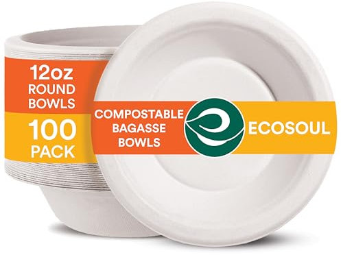 ECO SOUL 100 Pearl White Round Paper Bowl 350 Ml(12Oz) Disposable Bagasse Bowls,100% Compostable, Eco Friendly Paper Bowl For Hot Food Alternative To Plastic Bowls