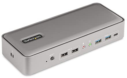 StarTech.com Docking station KVM USB-C per doppio laptop, dock DisplayPort a doppio monitor 4K 60Hz, hub USB a 5 porte, GbE, alimentazione 90W/45W a due laptop, Windows/Mac, dock KVM a 2 host, TAA