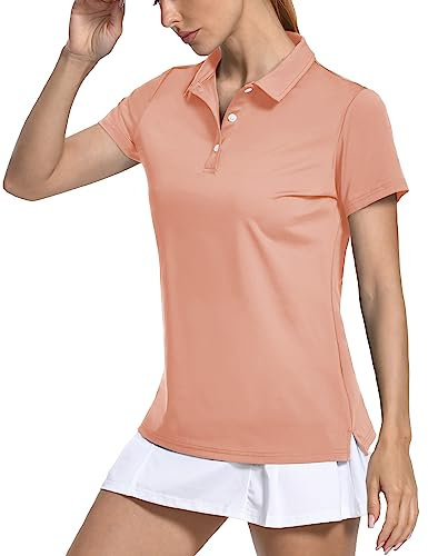 KEFITEVD Women's Golf Shirts UPF 50+ Short Sleeve Top Lady Tennis Polos Lightweight Breathable Polo Shirt,Apricot,M
